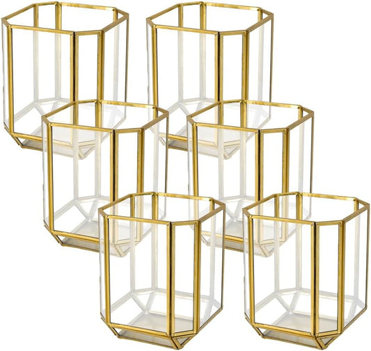 Serene Spaces Living 6" Aurea Votive Holder, Gold Metal & Glass Candle Holder - Elegant Decorative Centerpiece for Home, Weddings, Holidays, Special Occasions, Vase, Catchall, Organizer, Pack of 8