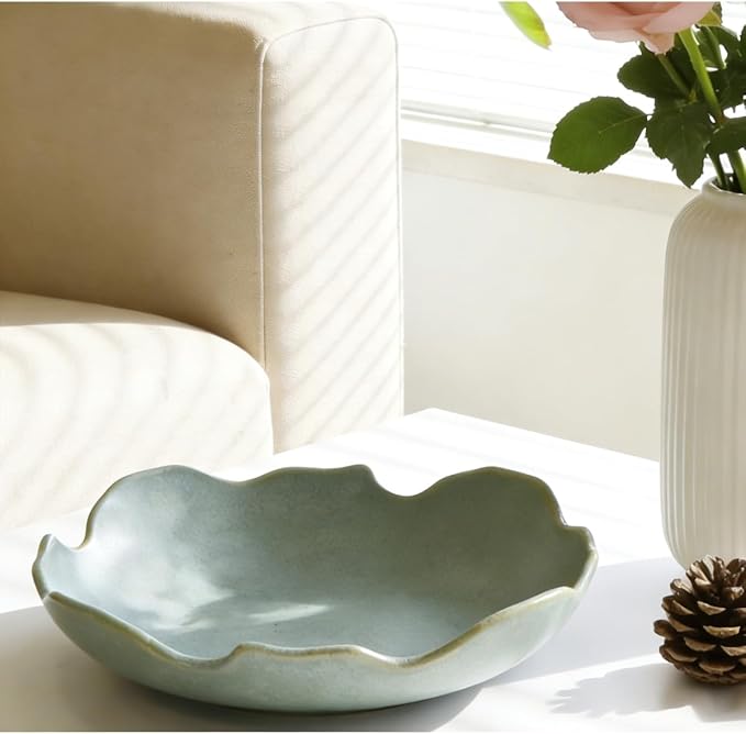 Decorative Bowl, Ceramic Fruit Bowl For Kitchen Counter, Purse Bowl For Dining Table Centerpiece Decor, Key Bowl For Entryway Table Coffee Table Top, Stone Large Luxury Bowls For Home, 9.8"X2.2"