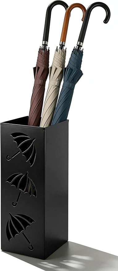 Metal Umbrella Holder, Square Freestanding Umbrella Stand Bucket Storage Indoor for Entryway, 6.3 x 6.3 x 16.3 Inch - Black