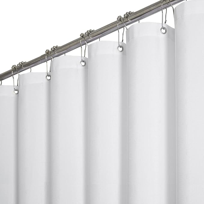 BTTN Fabric Shower Curtain, Linen Textured Heavy Duty Polyester Cloth Shower Curtain Set with Plastic Hooks, White, 180" W x 72" L (Pack of 1)