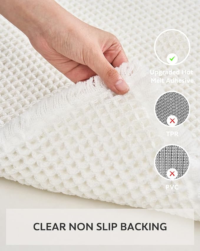 Waffle Bath Mat, Super Absorbent Non Slip Bath Mat Ultra Soft Bathmat Machine Washable Bath Rugs with Tassels, Beside Tub, 18" x 30", White