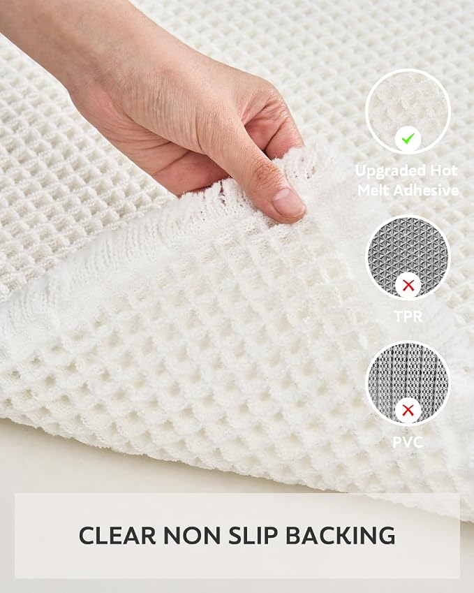 Waffle Bath Mat, Super Absorbent Non Slip Bath Mat Ultra Soft Bathmat Machine Washable Bath Rugs with Tassels, Beside Tub, 20" x 32", White