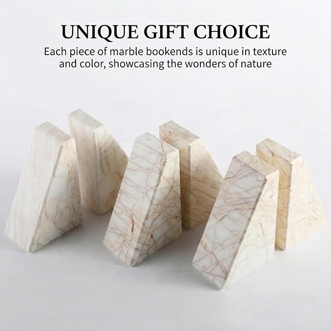 Koville Marble Bookends for Shelves, Large Bookends for Heavy Books, Natural Stone Book Stopper for Books CD Movies, Aesthetic Decorative Book Ends, Bookshelf Table Home Decor(Golden Spider)