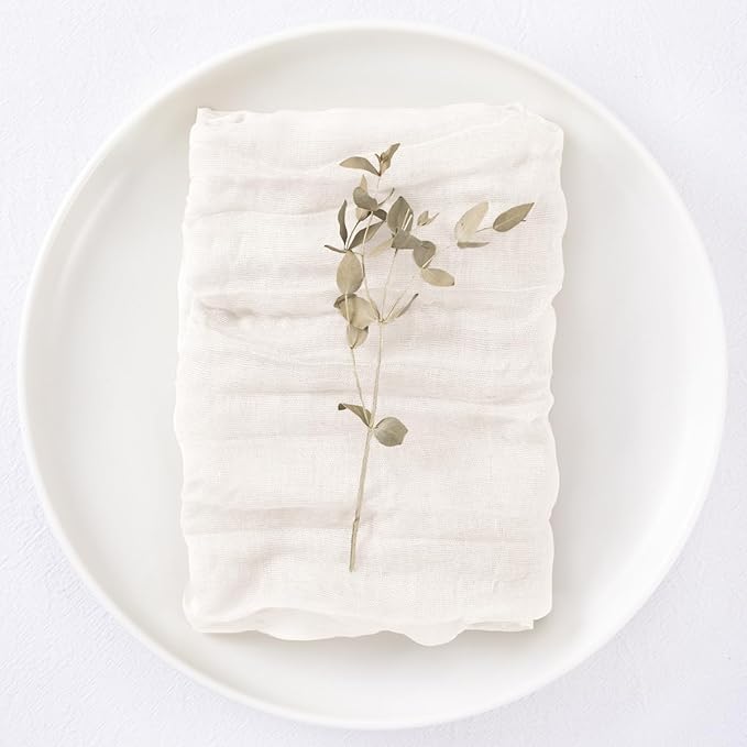DeZerlor 100 Pack Ivory White Cheesecloth Napkins Summer Cloth Napkins Set of 100 Dinner Napkins Bulk 21x21 Inches for Wedding Bridal Shower Baby Shower Parties