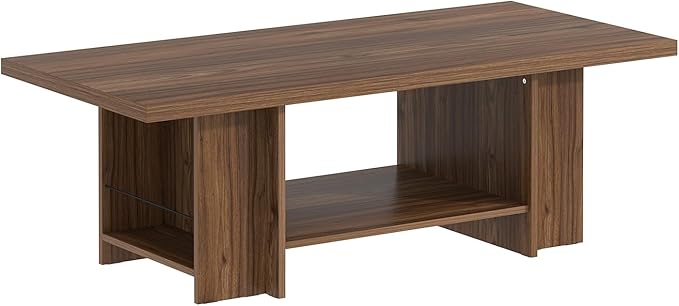 FOLUBAN Coffee Table, Modern Wood Living Room Table with Storage Bottom Shelf & Side Shelves, Rectangle Center Table Cocktail Tea Table for Home Office, Rustic Walnut, 47 Inch