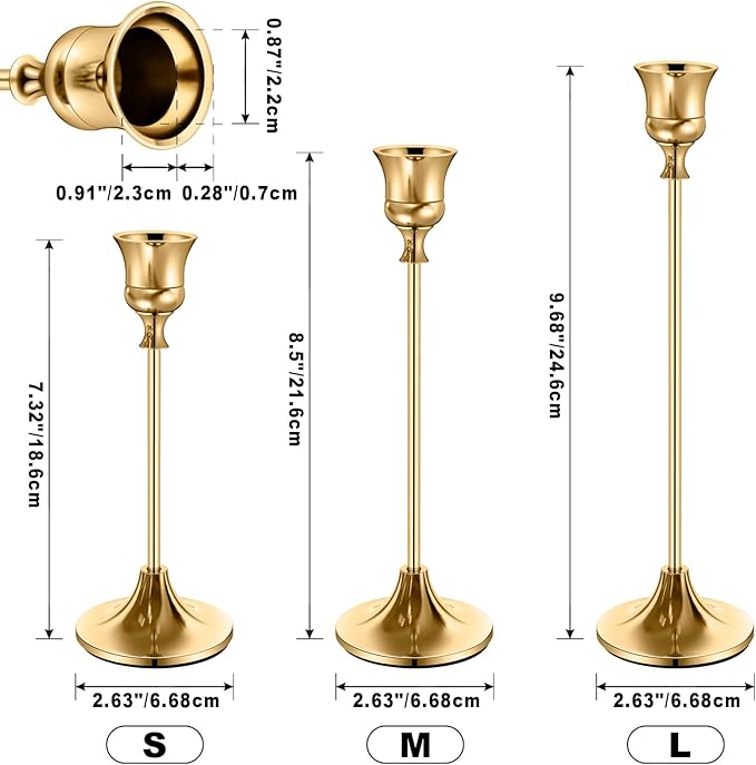Candle Holder Gold Candlestick Holder Metal Taper Candle Holder Brass Gold Vintage Candle Stick Holders Set of 6 Table Centerpiece Decor for Dinning Party Wedding