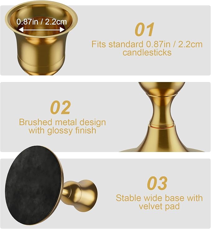 zeochyni Brass Gold Taper Candle Holders Set of 2, Vintage Metal Candlestick Holders for Dinner Room Table Centerpiece or Mantel Wedding Party Decor