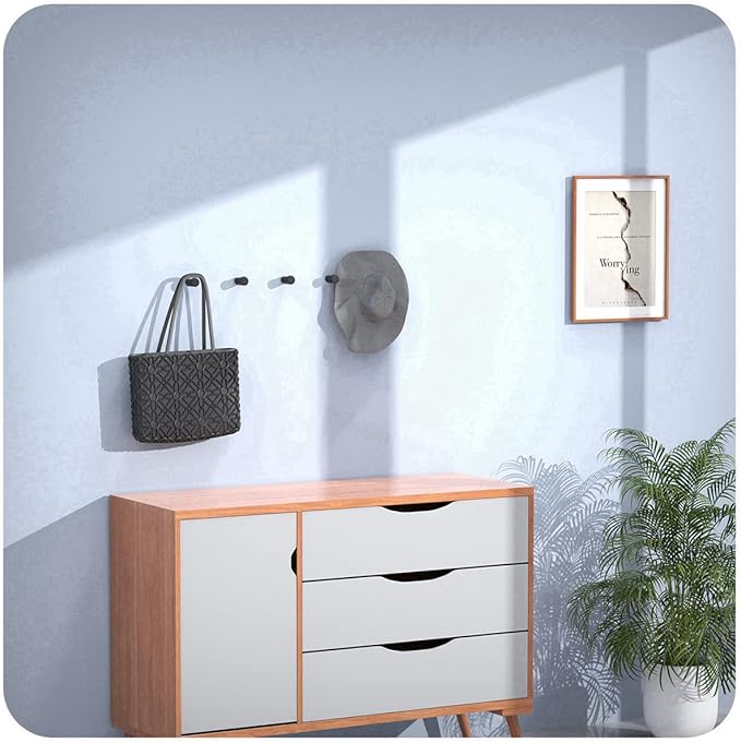 COCOYA 4Pack Metal Wall Hooks, Minimalist Coat Hooks Matte Black Simple Modern Easy Install Wall Mount Heavy Duty Aluminum Mid Century Entryway Bathroom, for Hanging Hat Purses Robe Clothes Backpack