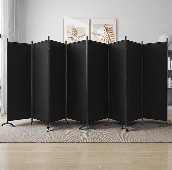 Room Divider-Folding Privacy Screens, 6 ft Partition Room Dividers Wall for Separation, Home, Office, Classroom, Studio (Black, 8 Panel)