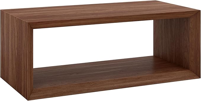 Henn&Hart 48" Rectangular Wood Coffee Table with Open Storage Shelf for Living Room, Family Room, or Office, Medium Walnut