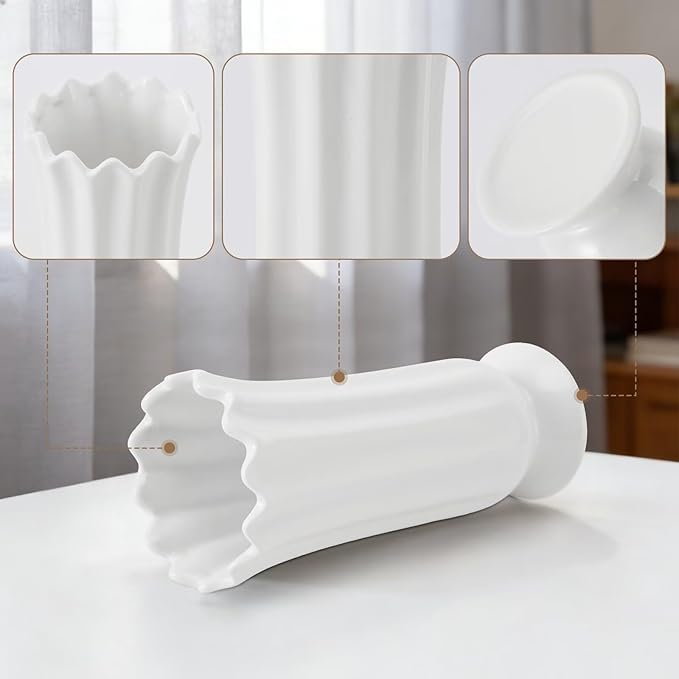 8 Inch White Ceramic Flower Vase, Modern Decorative Vase for Pampas Grass Dried Flowers, Home Decor Vase for Living Room Table, Kitchen Shelf, Wedding Centerpiece