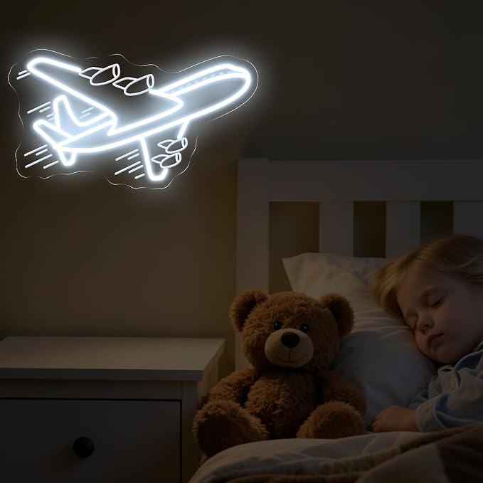 Airplane Neon Sign, Airplane Wall Decor, Air plane Wall Art, Aviation Light Sign, Gift for Kid, Air Plane Wall Decor for Home Bar, 16.5"x9.3", White