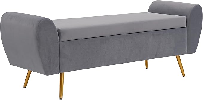 Storage Bench for Bedroom, 55" Extra Long Bench for King Size Bed, Modern Upholstered End of Bed Ottoman Bench with Arms for Entryway Living Room (Velvet, Dark Grey)
