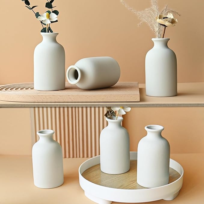 Modern White Small Ceramic Vase Set of 12 for Living Room Bedroom 4.72'' Minimalist Fresh Flower Vases for Home Decor Office Centerpieces Fireplace Nordic Style Gift for Fake Plant 12 Pack