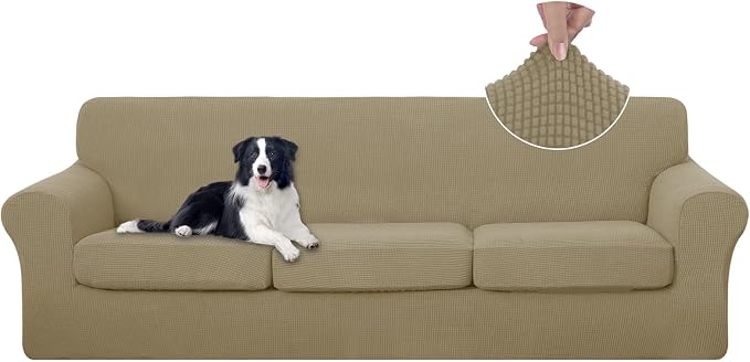 U-NICE HOME 4 Pieces Oversized Stretch Couch Cover Sofa Cover Washable Slipcover with Individual Seat Cushion for 3 Cushion Couch Sofa Pet Friendly(Oversized Sofa, Sand)