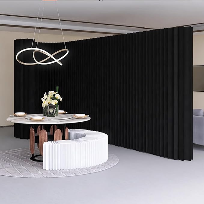 Paper Room Divider, Folding Black Privacy Screens, Decorative Enterprise Office Temporary Divider Wall,Indoor Folding Portable Partition Screen for Home Dorm Office Studio Exhibition Store