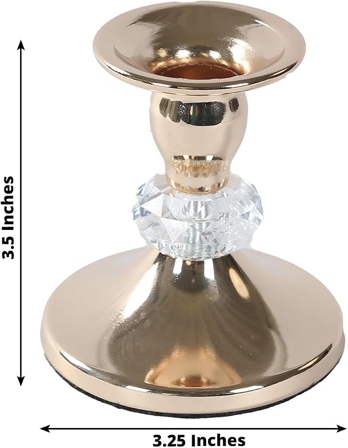 Efavormart 6 Pack Gold Metal Taper Candle Holders with Crystal Ball, Elegant 3.5" Vintage Candle Stick Stands
