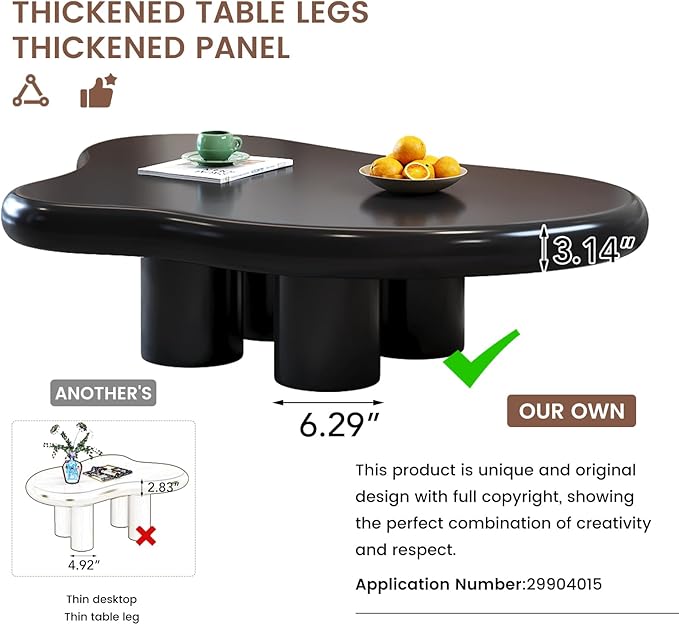 Guyii Cloud Coffee Table, Cute End Table, Modern Coffee Table, Black Cartoon Coffee Tables, Irregular Indoor Tea Table for Living Room with 4 Legs, 46.06"