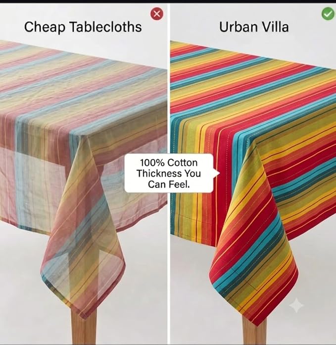Urban Villa Table Cloth Kitchen Dining Tabletop Cover 100% Cotton 60x102 Inches Rectangle Tablecloth Washable Reusable Ideal for Hotel Restaurant Farmhouse Wedding Holiday Dinner Parties - Red Multi