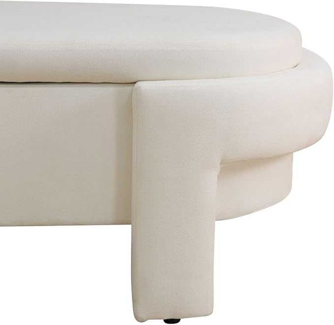 Storage Ottoman Bench 48 Inch Printed Fabric Upholstered Storage Bench for Bedroom End of Bed Large Oval Storage Ottoman for Living Room Entryway, Aesthetic (Off-White)