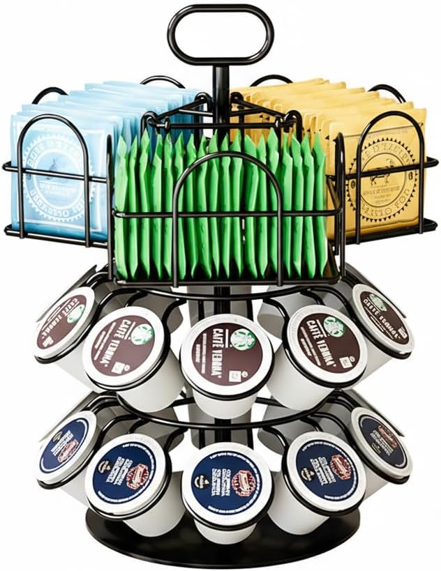 K Cup Coffee Pods Holder, Rotatable Coffee Pod Stands for 20 Pods & 60 Tea Bags, Coffee Pod Organizer Carousel for Countertop