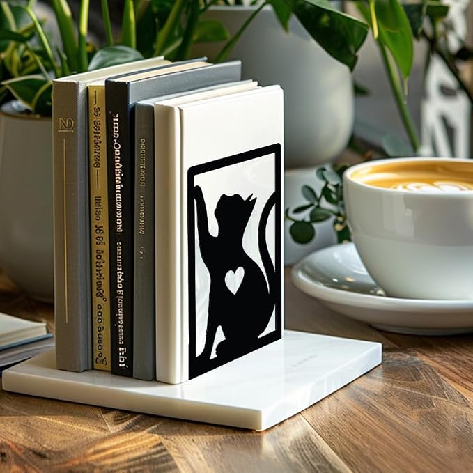 Peacoblue Metal Bookends for Shelves, 3 Pair of Study Cast Iron Cute Cats Rustic Book Stoppers Support Holder Bookends Used on Desk Shelf Farmhouse Room for Small Heavy Duty Books 4.7"x3.5"x7" (Cats)