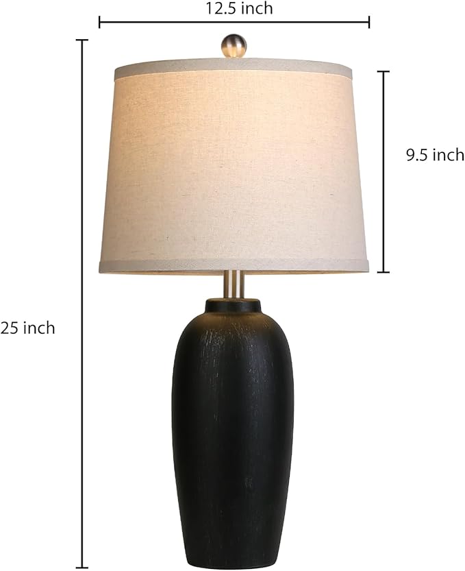 Jar Table Lamps Set of 2, 25" Ceramic Bedside Lamps for Living Room, Black Farmhouse Nightstand Lamps for Bedroom