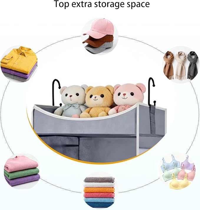 5-Shelf Hanging Closet Organizer and Storage with 6 Side Pockets, Collapsible Closet Hanging Shelves for Storage, Grey