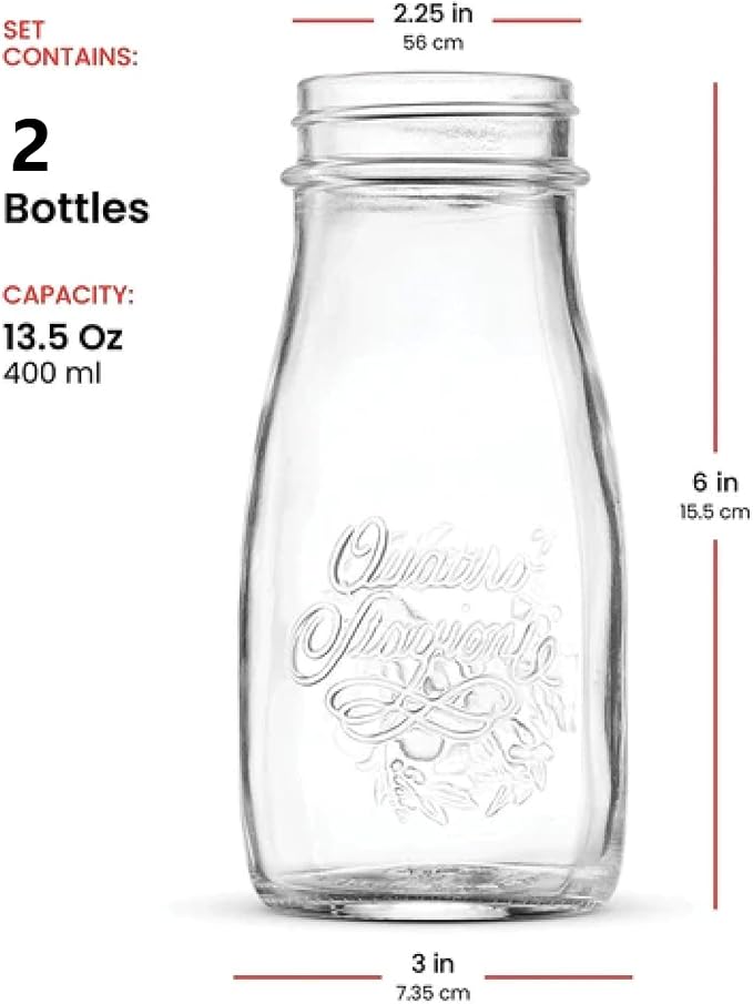 Bormioli Rocco Quattro Stagioni Bottles – 6.75 Oz. Glass Jars with Twist Lids, Microwave & Dishwasher Safe – For Canning, Cocktails, Gifts, Party Favors & Holiday Décor – Made in Italy (Set of 2)
