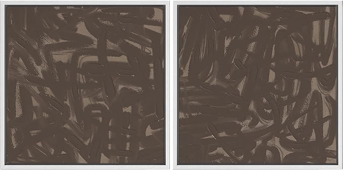 SIGNFORD Framed Canvas Print Wall Art Set Abstract Expressionist Brushstroke Bold Brown Illustrations Modern Art Minimal Relax/Calm for Living Room, Bedroom, Office - 24"x24"x2 White