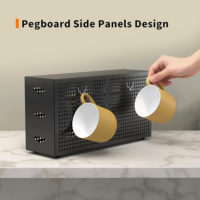 SICHEER Coffee Pod Drawer Holder, 42 Pods Large Capacity, 3 Tier Holder for K Cup Pods, Coffee Pod Organizer for Countertop, Storage Rack for K Cup Pods, Space Saving, (Only Pod Drawer and 2 Hooks)