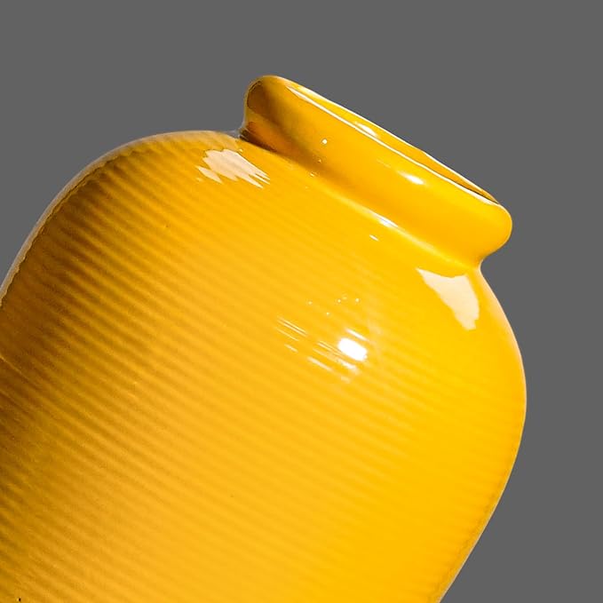 11 Inch Yellow Ceramic Vase for Flowers - Modern Minimalist Vases Home Decor - Textured Decorative Vase for Kitchen, Wedding Centerpiece, Fireplace Decoration for Living Room