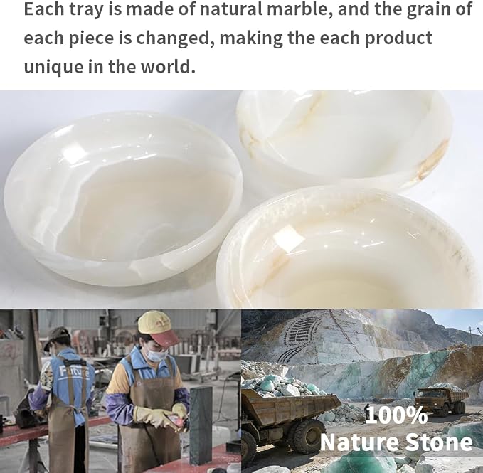 Luxury Decorative Marble Bowl for Home Decoration, White Onyx Key Bowl for Entryway Table, Catchall for Coins, Change, Candy, Organizer Marble Tray