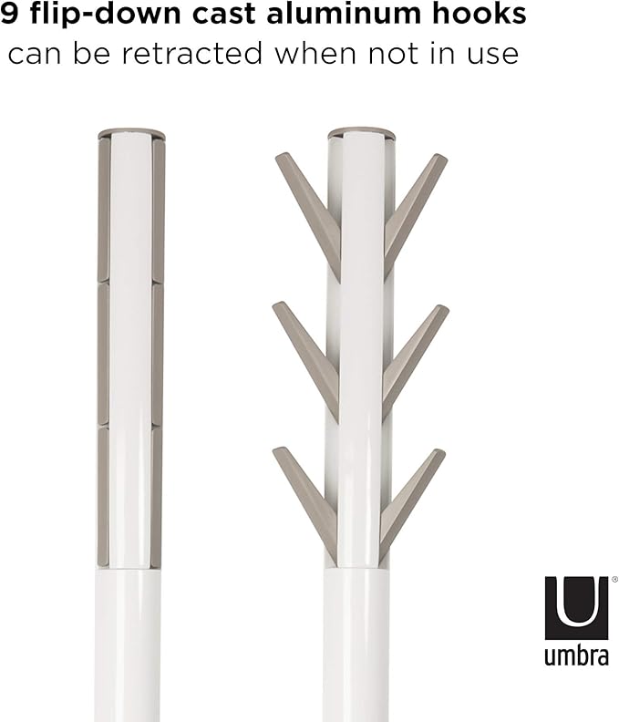 Umbra Flapper Coat Rack, Clothing Hanger, Umbrella Holder, and Hat Organizer, Great for Entryway, White/Nickel
