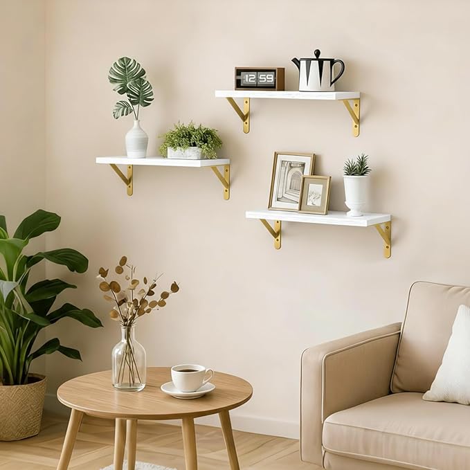 Fixwal Floating Shelves for Wall, Wood Wall Mounted Shelves for Bedroom, Bathroom, Living Room, Kitchen Storage and Decor(White, Set of 3, 16.5 Inch)