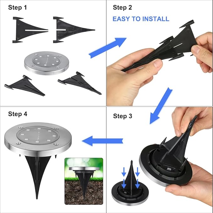 LYHOPE Solar Ground Lights Outdoor, 16 Pack 8 LED Solar Disk Lights Waterproof Garden In-ground Pathway Lights Landscape Lighting for Lawn,Yard,Deck,Patio,Walkway (Blue)