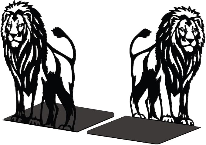 Peacoblue Metal Bookends for Shelves, Modern Decorative Heavy Duty Study Book Support Stoppers for Office, Desk, Shelf, Room 5.3"x4.3"x6.8" Cast Iron Simple Tall Bookends, 1 Pair (Lion)