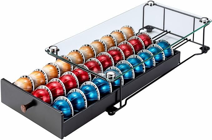 Vertuo Capsule Holder Drawer for Nespresso With Glass (Class-30 Pods)