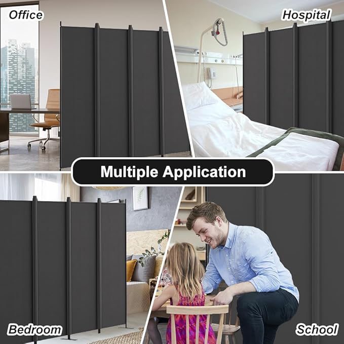 Kokorona 4 Panel Room Divider, 6FT Tall Folding Privacy Screen Wall Dividers, Portable Privacy Screen Freestanding Room Divider for Room Separation, Included - Cover Strips, Grey, 88''W x 71''H