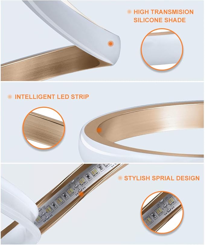 NUÜR Spiral LED Table Lamp, Modern 3 Colors Dimmable Desk Lamp with Minimalist Lighting Design & Touch Controller, Creative Stylish Smart Lamp for Bedroom, Office, Home (Gold)