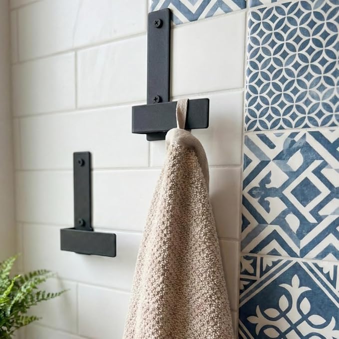 Modern Matte Black Wall Hooks (Set of 2) – Heavy Duty Metal Coat Hangers for Entryway, Bathroom & Bedrooms, Minimalist Geometric Design for Towels, Bags, and Coats