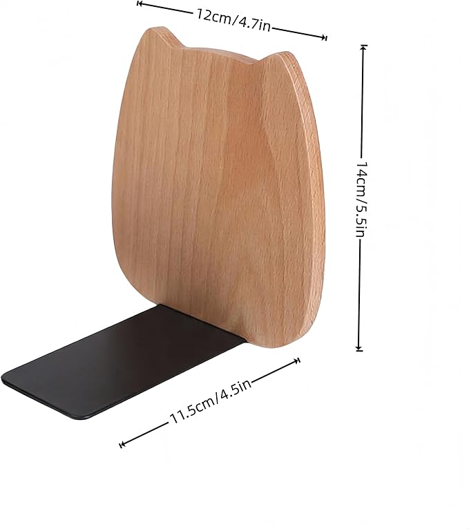 Cute Kitten-Shaped Book Ends for Shelves ，Detachable Design Bookends for Heavy Books ，with Anti-Slip Foam Pads，an Ideal Gift for Book Fans(Pack of 2) (Beech Kitten)