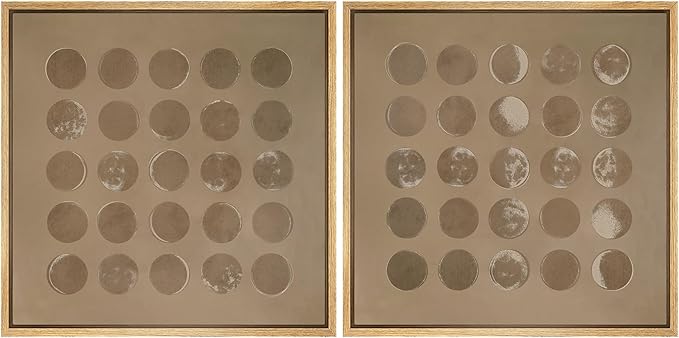 SIGNFORD Framed Canvas Print Wall Art Set Moon Phases Series Earthy Brown Illustrations Modern Art Minimal Relax/Calm for Living Room, Bedroom, Office - 24"x24"x2 Natural
