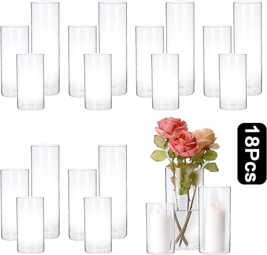 PHOSPHOR Hurricand Candle Holder 18 PCS, Glass Pillar Candle Holder, Clear Glass Cylinder Candleholder Glass Cylinder Vase for Centerpieces Wedding Party Decoration