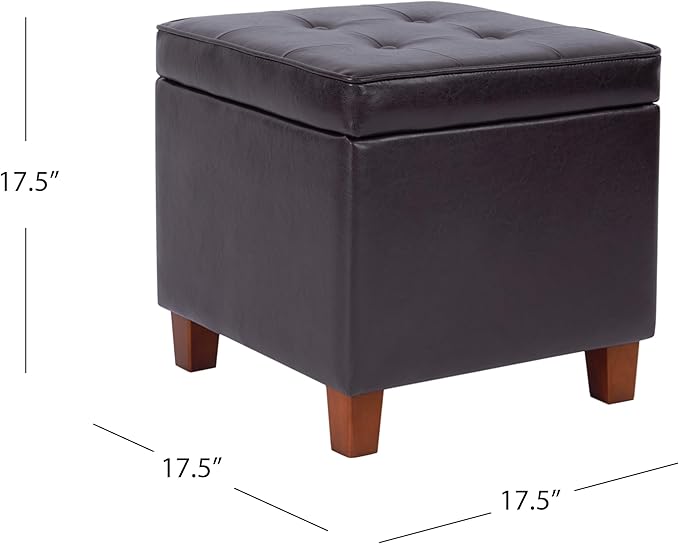 Homepop Home Decor | N5762-E155 | Classic Square Storage Ottoman with Lift Off Lid | Ottoman with Storage for Living Room & Bedroom, Brown