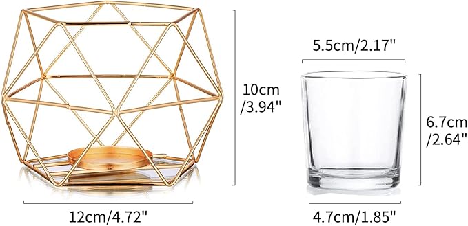Hewory Geometric Tealight Candle Holders Gold, Modern Metal Geo Wedding Centerpieces for Table, Votive Candle Stand Accent for Tea Light for Home Shelf Mantel Christmas Birthday Party Decor, 6pcs