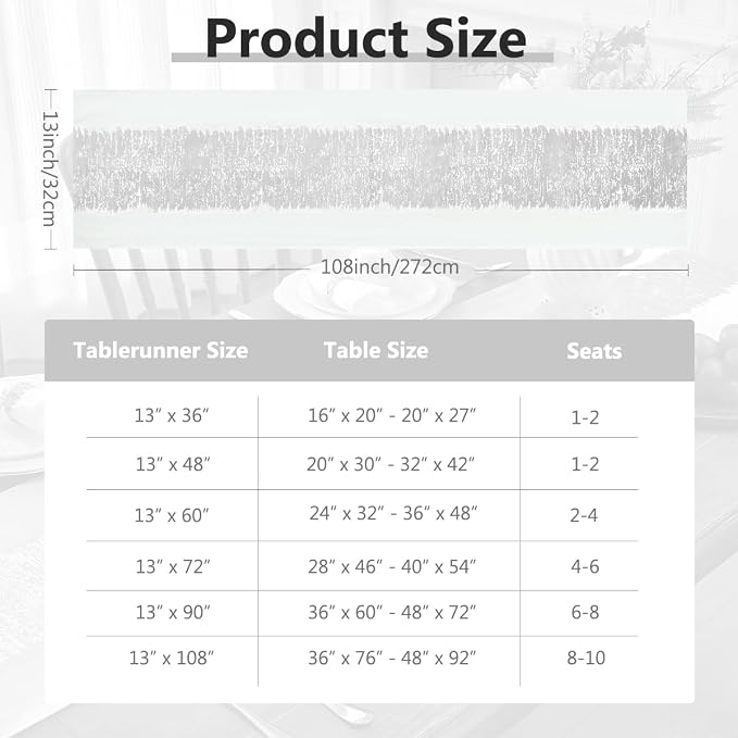 Metallic Style Table Runner, Cotton and Linen Silver Table Runners 108 inches long,Pre-pressed Metal Striping Process, Birthday Wedding Decorations for Home Living Room Decor(Silver, 13"x108")