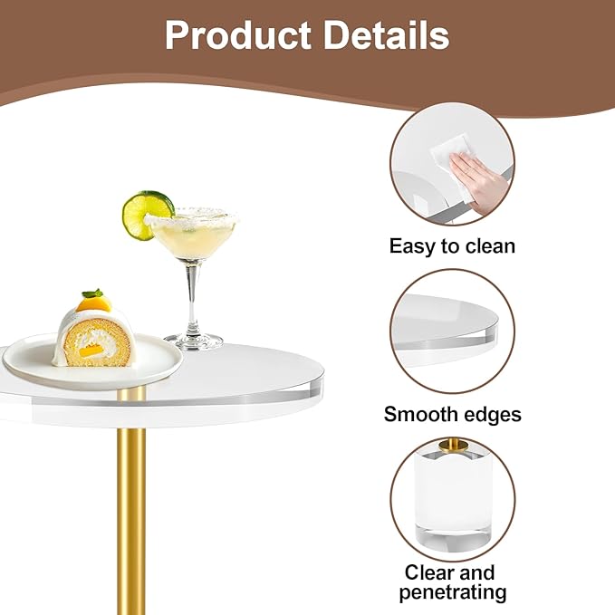 Acrylic End Table, Modern Minimalist Acrylic Side Tables, Clear Side Table for Living Room, Bedroom, Office, Drink Table (12" D x 12" W x 21" H, Gold)