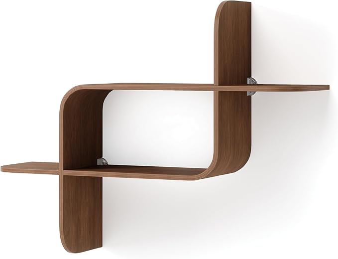 Umbra Montage Floating Wall Shelf Display Case, Made of Natural Bent Wood, Light Walnut
