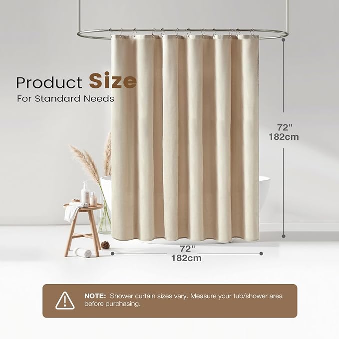 BTTN 3 in 1 Shower Curtain Set, Cream Linen Textured Fabric Shower Curtain and Clear Liner Set with Plastic Hook, Modern Hotel Luxury Weighted Waterproof Shower Curtain for Bathroom, Beige, 72x72
